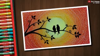 Easy Love Birds Drawing for beginners with Oil Pastels  step by step [upl. by Marla]