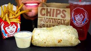 ASMR WENDYS CHIPOTLE BURRITO CHEESE QUESO SAUCE FRIES CHIPS CRUNCH MUKBAN [upl. by Anailuj694]