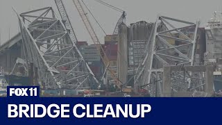 Crews make progress on cleaning collapsed Francis Scott Key Bridge [upl. by Herrington]