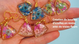 Tutorial boucles d’oreilles fleurs séchées et résine acier inoxydable Avec perçage et assemblage [upl. by Beltran558]