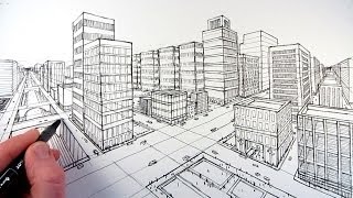 How To Draw A City Using Two Point Perspective [upl. by Millard]