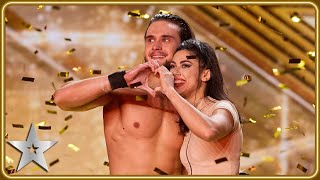 AERIAL ROLLER SKATE Duo Stardust score Simon Cowells GOLDEN BUZZER  Auditions  BGT 2024 [upl. by Thirzi]