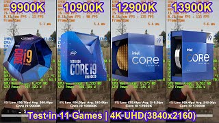 9900K vs 10900K vs 12900K vs 13900K  RTX 4090  Test in 11 Games  4K UHD3840x2160 [upl. by Bourke]