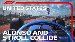 Fernando Alonso And Lance Stroll Collide  2022 United States Grand Prix [upl. by Essirehs]