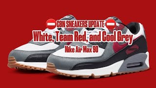 Nike Air Max 90 quot WHITE  TEAM RED  COOL GREY  BLACkquot  Detailed look  Price [upl. by Alie199]