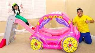 Emma Learn Colors Pretend Play with Pink Kids Slide and Princess Carriage Inflatable Toy [upl. by Siloa973]