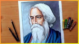 Rabindranath Tagore Oil Pastels colour Drawing Tutorial  Step by Step Drawing for Beginners [upl. by Colan]