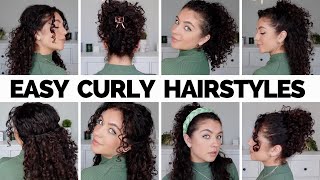 5 EASY CURLY HAIRSTYLES  for work and school [upl. by Whitby212]