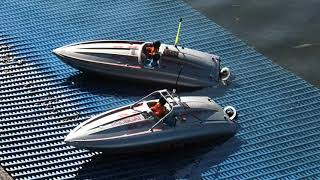 TWO RC ProBoat River Jet boats ski jump challenge [upl. by Accire207]