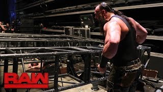 Braun Strowman pulls part of the Raw set down on top of Kane and Brock Lesnar Raw Jan 8 2018 [upl. by Gibun312]