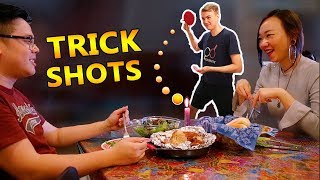 Romantic Dinner Trick Shots I Pongfinity ft SGAG [upl. by Easlehc960]