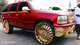 WhipAddict Kandy Red 05 Chevrolet Tahoe on Gold Amani Forged Nino 30s Custom Interior [upl. by Lekim986]