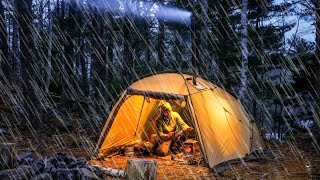 HOT TENT CAMPING IN RAIN WINTER CAMPING  Part 2 [upl. by Neehsar278]