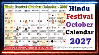 Hindu Festival October Calendar  2027 octobercalender2027 [upl. by Anul297]