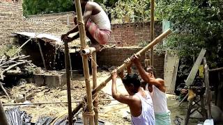 Borewell drilling manually by hand in Indias village [upl. by Chaffin677]