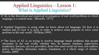 Applied Linguistics  Lesson 1  What is Applied Linguistics [upl. by Assel]