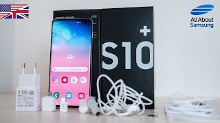 Samsung Galaxy S10 Plus Unboxing english ceramic white 4k [upl. by Idarb]