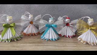 Kanzashi Christmas angel Angel in glitter dress  Satin ribbon angel  Handmade decoration [upl. by Clorinda]