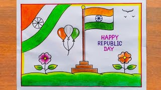 Republic Day Drawing  How to Draw Republic Day Poster Easy Step By Step  Indian Flag Drawing Easy [upl. by Yrak]