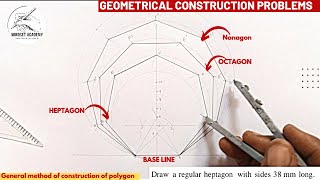 How to construct heptagon octagon nonagon and other polygon having same base using general method [upl. by Enitsirhc]