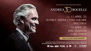 Andrea Bocelli  30th Anniversary tour SA dates announced [upl. by Janene418]