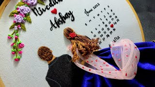 How to Make Wedding Hoop Art with Names and Calendar  Step By Step  Bride and Groom Embroidery [upl. by Kimmy]