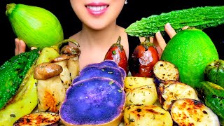 HEALTHY EATING ASMR ROASTED VEGGIES PLATTER BITTER MELON KING OYSTER MUSHROOM EGGPLANT [upl. by Darrell]