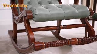 All solid wood rocking chair leather fabric sofa living room single chair [upl. by Nosyt]