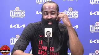 James Harden On If He Has Anything To Prove In The Playoffs Breaks Down Kyrie amp Luka Matchup [upl. by Leuneb]