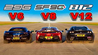 Ferrari V12 vs V8 vs V6 ARRANCONES [upl. by Nishom]