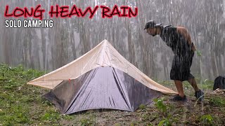 SOLO CAMPING HEAVY RAIN  BUILD SHELTER IN LONG HEAVY RAIN  ASMR [upl. by Ailemap]