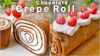 Chocolate Crepe Roll Cake  Pancake Rolls holidayrecipes [upl. by Nylek]