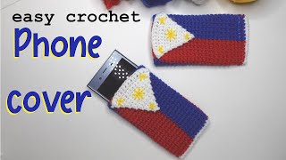 Crochet Phone case Philippine Flag Design Step by step Tutorial in Filipino [upl. by Rabin]