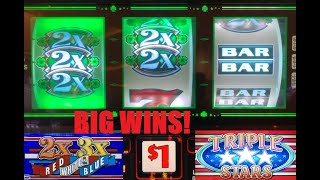 NICE 2x 3x Red White amp Blue  Triple Stars  5x 5x 5x Jackpots slot play from the Venetian in Vegas [upl. by Tris]