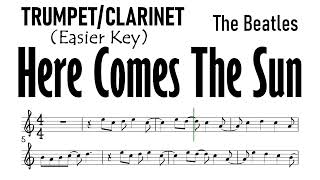 HERE COMES THE SUN Trumpet Clarinet Easier Key Sheet Music Backing Track Partitura The Beatles [upl. by Lennor]