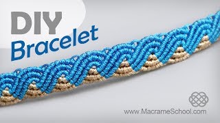 Beautiful Wave Pattern Macramé Bracelet Tutorial by Macrame School [upl. by Eicyal141]