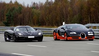 4k 50350 kmh RACE Bugatti Veyron Vitesse vs Koenigsegg Agera R Highspeed Oval [upl. by Lindly]