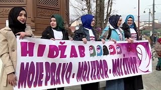 Bosnias Muslims protest against ban on religious symbols in courts [upl. by North]