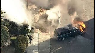 HELICOPTER VIDEO Truck explodes into fireball on Oakland street [upl. by Keriann929]