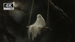 Ghost on Swing Halloween screensaver  Dark and Moody Halloween Animated TV Wall Art NO SOUND [upl. by Arob]