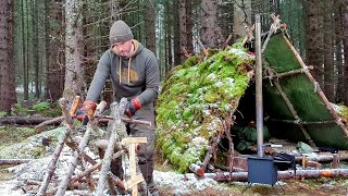 Day at the Bushcraft shelter  Outbacker Stove  scotch auger  drone footage  Hubsan Zino [upl. by Erving]