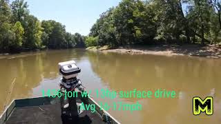 13hp Feather Lite surface drive mud motor gets 17mph on 1436 jon boat [upl. by Nimrak]