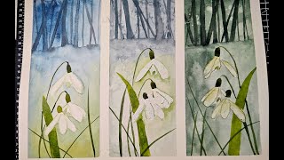 Watercolour demonstration  snowdrops three ways with different techniques [upl. by Justin]