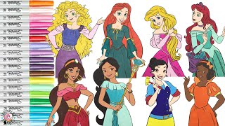 Disney Princess Coloring Book Compilation Color Swap Merida Rapunzel Elena Jasmine Tiana Snow White [upl. by Annez]