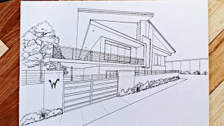 how to draw housearchitecturedrawing drawingperspective twopointperspective architecturaldrawing [upl. by Nodla1]