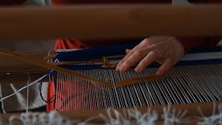 Weaving in the Loom to create Greek Handmade Crafts [upl. by Adas139]