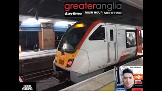 FULL JOURNEY ON THE GREATER ANGLIA CLASS 720 AVENTRA FROM LONDON LIV ST TO HERTFORD EAST 21223 [upl. by Nedmac]