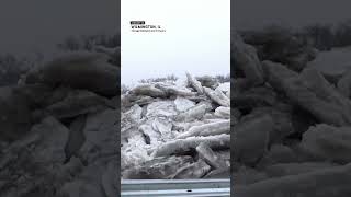 Ice Jam Damages Roads Floods Homes in Wilmington Illinois [upl. by Akisej]