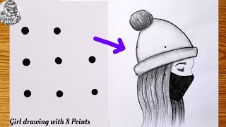 How to draw a girl From 8 PointsEasy Girl Drawing with Face MaskStep by stepPencil Sketch [upl. by Gotthelf]