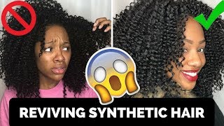 HOW TO REVIVE SYNTHETIC HAIR  Maintaining Curly Crochet Hair [upl. by Analim]